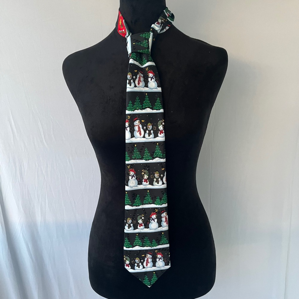 Vtg 90s Y2K Hallmark Yule Tie Greetings Christmas Snowman Neck Tie Striped EUC